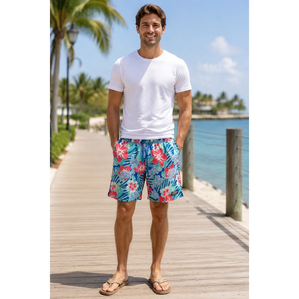 Vineyard Vines Mens Floral Swim Trunks Blue Pink Tropical Chappy Shorts Small